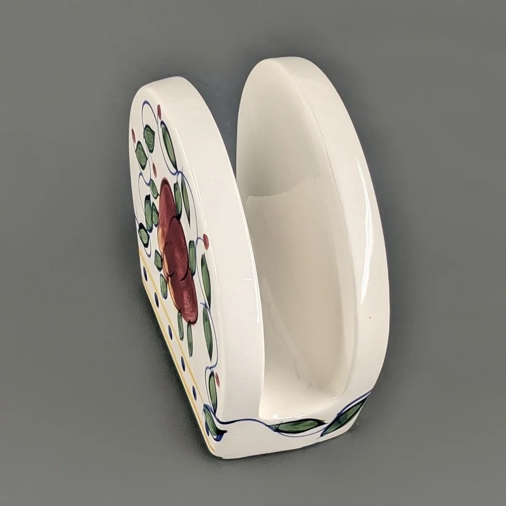 Vintage Hand Painted Ceramic Fruit Napkin Holder Grapes Pear Kitchen Decor